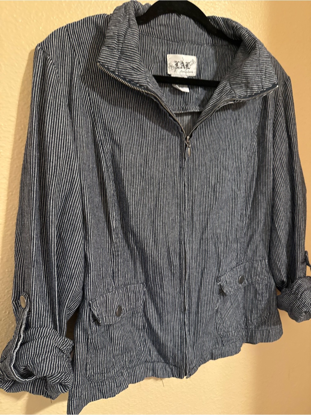 Live a Little Navy and White Striped Zip Jacket
